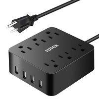 Power Strip Surge Protector with 4 USB Charging Ports and 6 AC Outlet, Desktop Charging Station with 5 ft Extension Cord, Circuit Breaker Safeguard Home& Office Accessories, Portable for Travel- Black