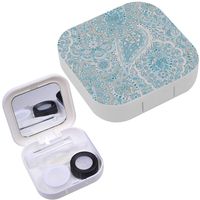 Portable Contact Lens Case Box Travel Kit Mirror + Bottle + Tweezers Container Holder [ Paisley Colorful ]