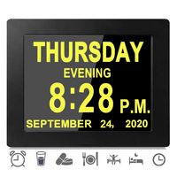 2020 Upgraded 16 Reminders Digital Day Alarms Clocks Electronic Calendar for Memory Loss Elderly Dementia Sufferers Alzheimers Wall Vision Impaired Patients Kids Room (8'' Black)