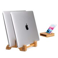 AVLT-Power Eco-Friendly Natural Bamboo Vertical Laptop Stand and Desk Organizer - Compatible with Apple MacBook, iPad, iPhone, Tablet, Keyboard - Multiple Device Docking Station for Up to 0.65" Thick