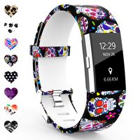 TreasureMax Compatible with Fitbit Charge 2 Bands for Women/Men,Silicone Fadeless Pattern Printed Replacement Floral Bands for Fitbit Charge 2 HR Wristbands