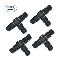 3 Ways 4 Pin Waterproof Connector Outdoor Junction Box IP68 Electrical Connectors for 4.5mm-10mm Cable, 4Pack/Black,Outdoor Lighting, Garden, Solar Supplies
