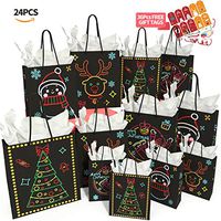 Christmas Gift Bags Glow in Dark Design 24 Piece 12Bags in 4  Different Designs, 4 Large, 4 Medium, 4 Small & 12 Tissue Papers and 36 Pcs Christmas Gift Tags for Christmas Holiday Party
