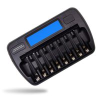Enevolt AA AAA NiMH NiCD Rechargeable Battery Charger, Discharge Refresh Function, with LED Indicator - 8-Slot, with LCD Display