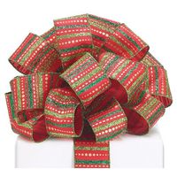 Burton and Burton 9730983#9 Christmas Glitter Stripe Wired Ribbon, Multicolor