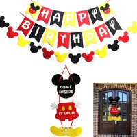 Mickey Mouse Party Supplies Kits, Mickey Happy Birthday Banner Flags, Garland and Welcome Hanger Door Sign for Baby Kids Shower Mickey Mouse Favors Theme Decoration
