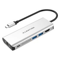 LENTION USB-C Digital AV Multiport Hub with 4K HDMI, 2 USB 3.0, Card Reader, Type C Charging, Gigabit Ethernet Adapter Compatible MacBook Pro 13/15/16 (Thunderbolt 3), New Mac Air, More (Silver)