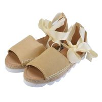 Women Flats Sandals,Hemlock Thick Bottom Sandals Wedges Lace Up Espadrilles Flatform Shoes (US:7.5, Khaki)