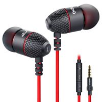 Wired Earphones, Adorer EM10 Powerful Bass in Ear Headphones with Microphone and Volume Control, Noise Isolating Earbuds - Red