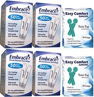 200 EMBRACE Blood Glucose Test Strips - (4 Boxes of 50) includes FREE Lancets