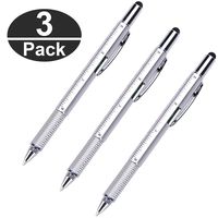NiceCo 3-pack 6-in-1 Touch Screen Stylus, Multifunction Tool Pen, 3" Ruler, Ballpoint Pen, Flathead/Phillips Screwdriver, Level Gauge, Combo DIY Tool Kit for iPad Tablet Smartphone (Silver)