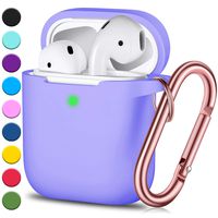 JINGCI Airpods Case, Full Protective Airpods Case Cover Silicone Airpods Case Keychain for Girls and Women, Soft Chargeable Headphone Case with Rose Gold Carabiner for AirPods 2 and 1, Lilac