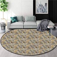 RUGSMAT Safari Modern Machine Round Bath Mat,Tiger and Zebra Skin Pattern Coffee Table Mat Non-Skid Living Room Carpet Diameter-35