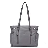 Laptop Totes for Women Genuine Leather Briefcase Large Ladies Shoulder Bag Work Handbags 15.6 Inch Computer Gray