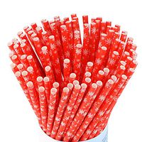 100 Pack Biodegradable Paper Straws, The Eco Friendly Paper Straw, Birthday, Wedding, Bridal/Baby Shower, Celebrations and Party Supplies (Red snowflake)