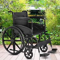 Gymax Foldable Wheelchair, Medical Transport Wheelchair FDA Approved, with Footrest and Carry Pockets, 19.6"X16.1"Seat