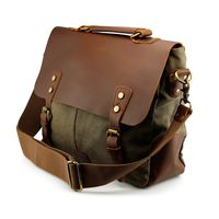 GEARONIC Men's Faux Leather Canvas Messenger Vintage Satchel Shoulder Bag School Laptop (Green)