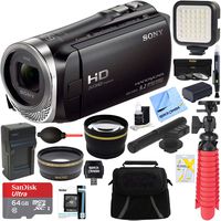 Sony HDR-CX455/B Full HD Handycam Camcorder with Exmor R CMOS Sensor + MIC-403 Mini Zoom Microphone + 64GB MicroSDXC Accessory Bundle