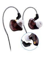 OKCSC Dual Dynamic Drivers DIY 3.5mm Plug Wired Earphones in-Ear Sports Headphones HiFi Headsets for Running Compatible with Apple iPhone and Android Smart Phones Transparent Brown