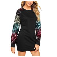 Sunhusing Women's Casual Colorblock Sequin Long Sleeve Solid Color Round Neck Loose Short Sweatshirt Dress(Purple,XL)