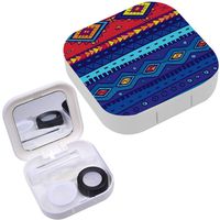 Portable Contact Lens Case Box Travel Kit Mirror + Bottle + Tweezers Container Holder [ Tribal Blue ]