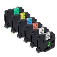 Compatible P-Touch Label Tape 12mm 0.47 Inch TZe-231 TZe-131 TZe-431 TZe-531 TZe-631 TZe-731 (White/Clear/Red/Blue/Yellow/Green) TZe Tape Compatible with Brother PT-D210 PT-H110, 6-Pack