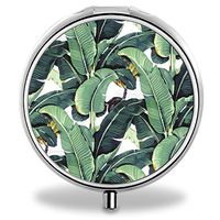 IMLONE Pill Organizer, Customized Banana Leaves Pill Boxes with 3 Components and Mirror for Travelling and Daily Needs