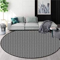 Black And White Non-Slip Area Rug Pad Round,Angled Lines With Cube Pattern Abstract Monochrome Geometric Composition Protect Floors While Securing Rug Making Vacuuming Round-71 Inch,Black White