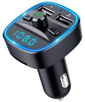 Bluetooth FM Transmitter, Vproof in-Car Wireless Radio Transmitter Adapter Music Player Car Kit W Blue Circle Ambient Light, 2 USB Ports, Hands Free Calling, TF Card & USB Flash Drive Support (Black)
