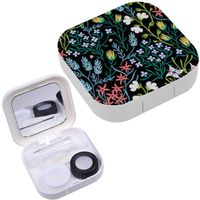 Portable Contact Lens Case Box Travel Kit Mirror + Bottle + Tweezers Container Holder [ Floral Colorful ]
