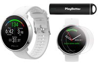 Polar Ignite Fitness GPS Watch Power Bundle (White-Silver, M/L) | with PlayBetter HD Screen Protectors & Portable Charger | Polar Precision Heart Rate, Integrated GPS & Sleep Plus Tracking