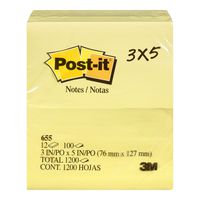 Post-it Notes, 2 7/8in x 4 7/8in, Canary Yellow, 12-Pads/Pack