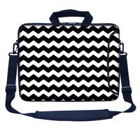 Meffort Inc 17 17.3 inch Neoprene Laptop Bag Sleeve with Extra Side Pocket, Soft Carrying Handle & Removable Shoulder Strap for 16" to 17.3" Size Notebook Computer - Black Chevron Pattern