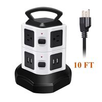 Coxtech Electric Vertical Power Strip Tower Surge Protector with 4 USB 6 AC Outlet 10 Feet Long Extension Cord Overload Protection Smart Charging Ports Station Multiple Socket Plug for Home Office PC