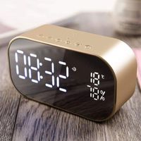 Radio Alarm Clock with Bluetooth Speaker, Digital Alarm Clock for Bedroom with Temperature Humidity Display, Dimmable LED Display, TF Card Slot, FM Radio/AUX-IN for Kids Bedroom Bedside Office, Gold
