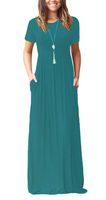 VIISHOW Women's Round Neck Casual Loose Maxi Long Dresses with Pockets（Acid Blue,S）
