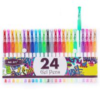 Glitter Gel Pens Colored Fine Tip Markers with 40% More Ink for Adult Coloring Books, Drawing and Doodling (24 Colors)