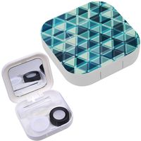 Portable Contact Lens Case Box Travel Kit Mirror + Bottle + Tweezers Container Holder [ Blue Triangle Raster ]