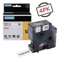 Replace Industrial Dymo Rhino 18445 Permanent Vinyl Labels Tape, Compatible with DYMO Rhino 4200,5000,5200,6000,RhinoPro Label Maker, Industrial LabelWriter, Black on White, 3/4Inch x 18Feet, 4 Rolls