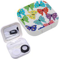 Portable Contact Lens Case Box Travel Kit Mirror + Bottle + Tweezers Container Holder [ Butterfly Flower ]