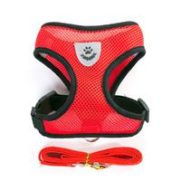 Soft Mesh Dog Harness Vest, Medium Dog Harness, Night Reflective Adjustable Mesh Harness with Padded Vest and Leash（Red）