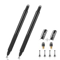 DIGIROOT (2Pcs 2-in-1 Precision Disc Tip with Fiber Tip Stylus for Notes-Taking, Drawing, Navigation (4 Discs, 2 Fiber Tips Included)- (Black/Black)