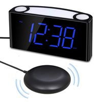 Alarm Clock Raynic Vibranting Alarm Clock for heavy sleepers 7" Display Loud Alarm Clock with Bed Shaker,Dimmer,Night Light,12/24H, DST,2 USB Charger, Snooze, Battery Backup for Bedrooms (Blue+Shaker)