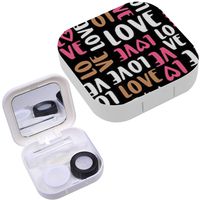 Portable Contact Lens Case Box Travel Kit Mirror + Bottle + Tweezers Container Holder [ Love Typography ]