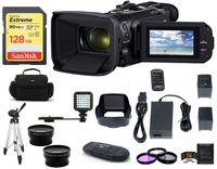 Canon VIXIA HF G60 UHD 4K Camcorder PRO Bundle, Includes: 128GB SDXC Memory Card, LED Light, Spare Battery, 58mm Telephoto & Wide Angle Lenses, Camcorder Bag and More.