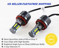 2X 120W CREE NEW H8 LED Angel Eyes Halo Ring Light Bulbs HID Xenon White For BMW