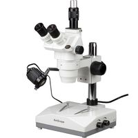 AmScope ZM-2TZ Professional Trinocular Stereo Zoom Microscope, EW10x Eyepieces, 3.35X-90X Magnification, 0.67X-4.5X Zoom Objective, Upper and Lower Halogen Lighting, Pillar Stand, 110V-120V, Includes 0.5x and 2.0x Barlow Lenses