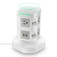 Power Strip Tower - GLCON Surge Protector 3000W 4 USB Ports Qi 10W 7.5W 5W Fast Wireless Charging Station 6 Outlet 780 Joule 6ft Extension Cord