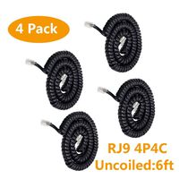 Telephone Phone Handset Cable Cord,Uvital Coiled Length 0.72 to 6 Feet Uncoiled Landline Phone Handset Cable Cord RJ9/RJ10/RJ22 4P4C(Black,4 PCS)