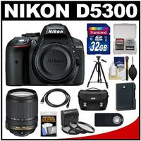 Nikon D5300 Digital SLR Camera Body (Black) with 18-140mm VR Zoom Lens + 32GB Card + Case + Battery + Tripod + Kit